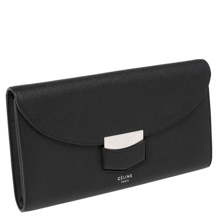 Pre Owned Celine Black Leather Large Trotteur Multifunction Flap Wallet