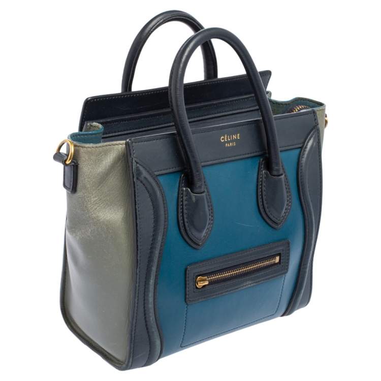 Pre Owned Celine Tri Color Leather Nano Luggage Tote