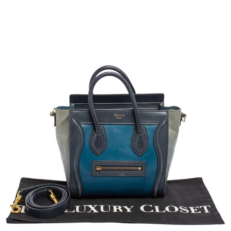 Pre Owned Celine Tri Color Leather Nano Luggage Tote