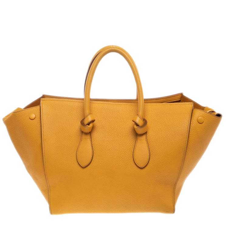 Pre Owned Celine Yellow Leather Small Tie Tote