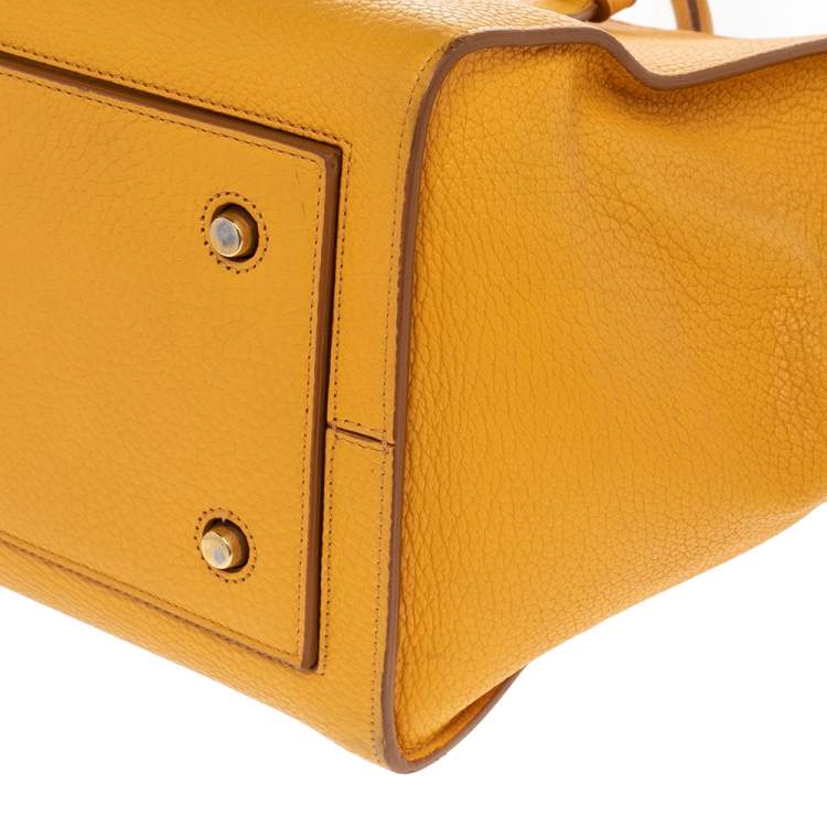 Pre Owned Celine Yellow Leather Small Tie Tote