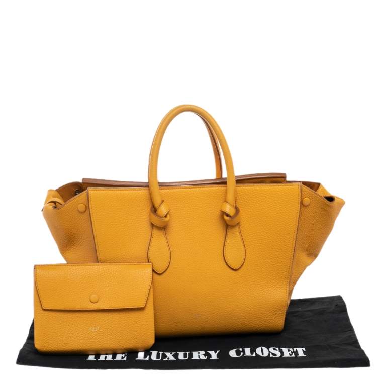 Pre Owned Celine Yellow Leather Small Tie Tote