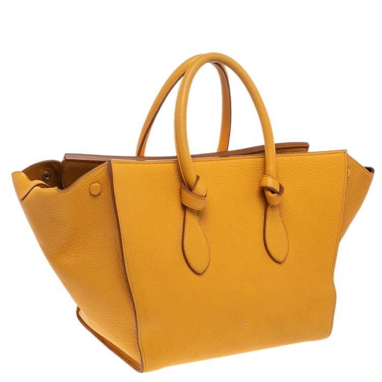 Pre Owned Celine Yellow Leather Small Tie Tote