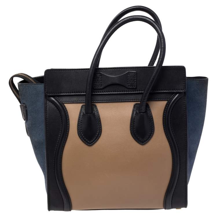 Pre Owned Celine Tri Color Leather and Suede Micro Luggage Tote