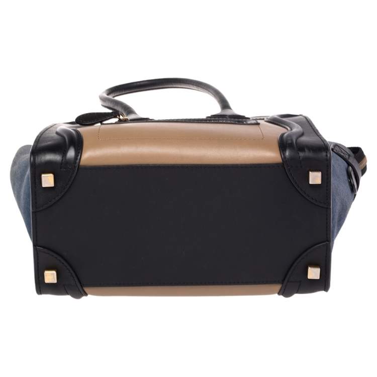 Pre Owned Celine Tri Color Leather and Suede Micro Luggage Tote