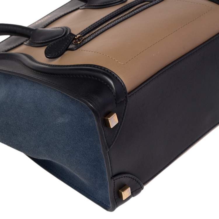 Pre Owned Celine Tri Color Leather and Suede Micro Luggage Tote