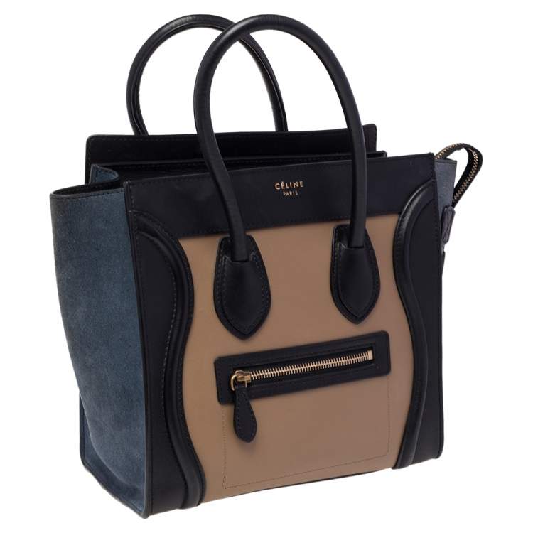 Pre Owned Celine Tri Color Leather and Suede Micro Luggage Tote
