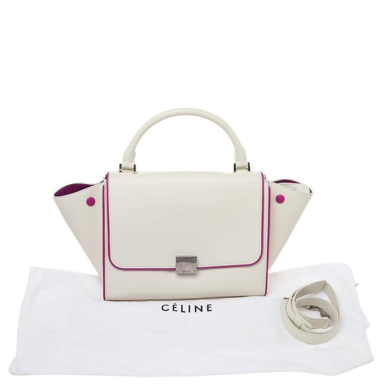 Pre Owned Celine Off White/Fuchsia Leather Small Trapeze Bag