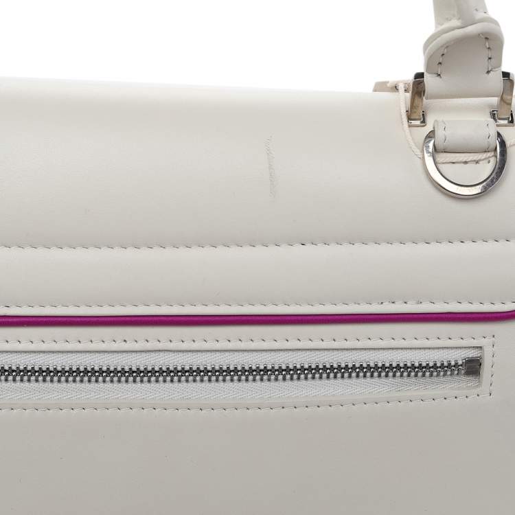 Pre Owned Celine Off White/Fuchsia Leather Small Trapeze Bag