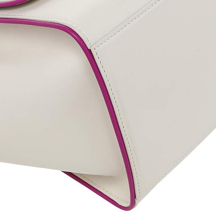 Pre Owned Celine Off White/Fuchsia Leather Small Trapeze Bag