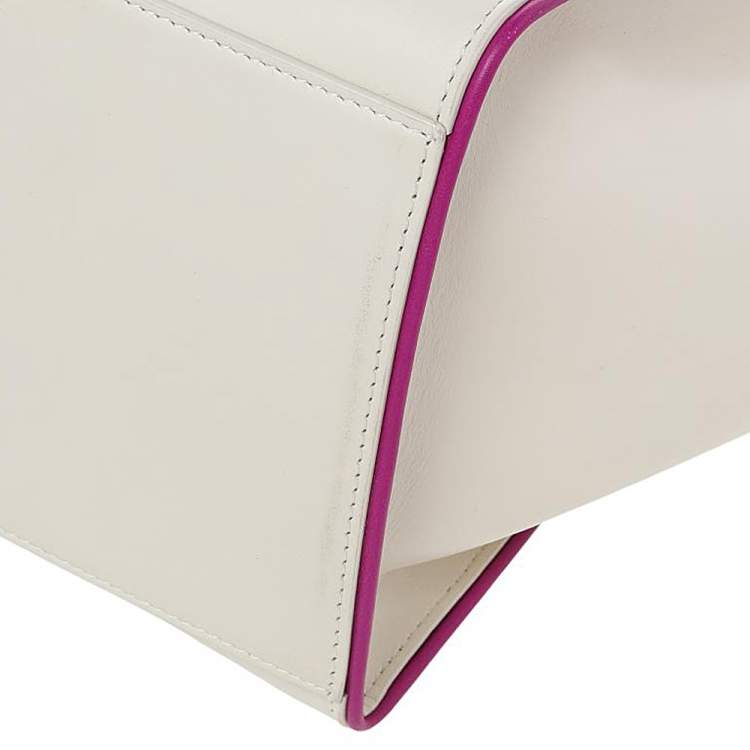 Pre Owned Celine Off White/Fuchsia Leather Small Trapeze Bag