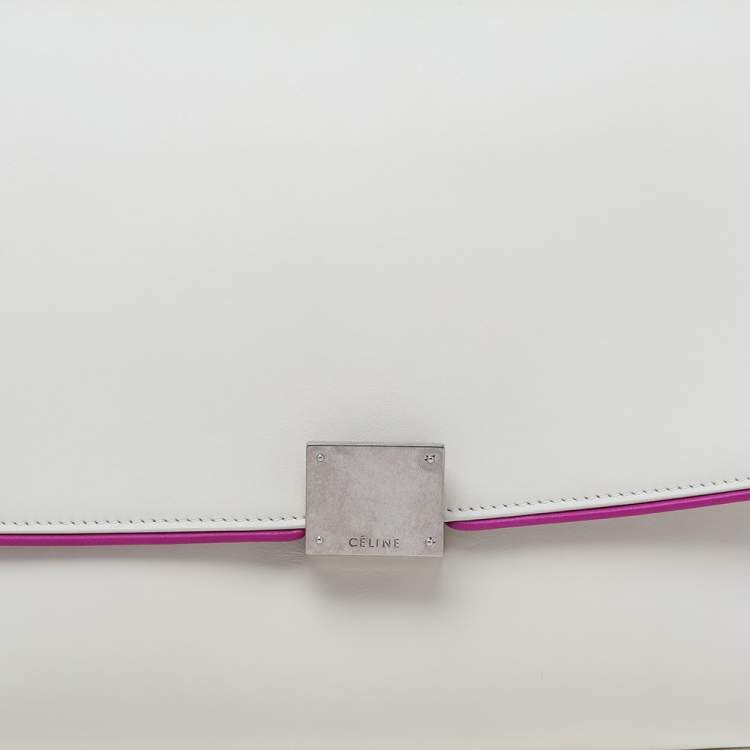 Pre Owned Celine Off White/Fuchsia Leather Small Trapeze Bag