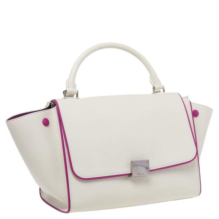 Pre Owned Celine Off White/Fuchsia Leather Small Trapeze Bag