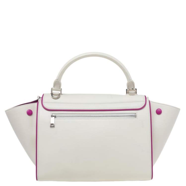 Pre Owned Celine Off White/Fuchsia Leather Small Trapeze Bag