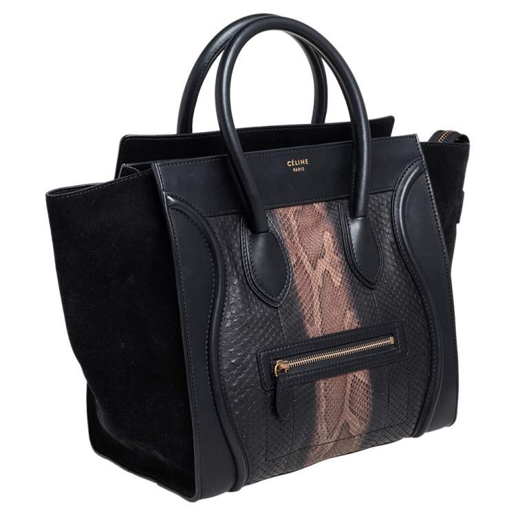 Pre Owned Celine Tri Color Python, Suede and Leather Mini Luggage Tote