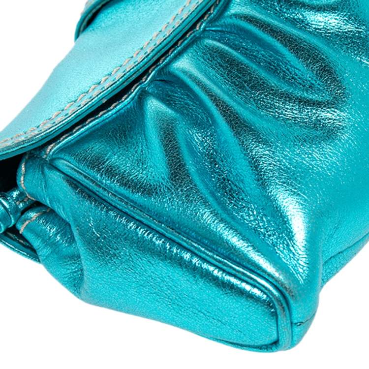 Pre Owned Celine Metallic Blue Leather Baguette Bag
