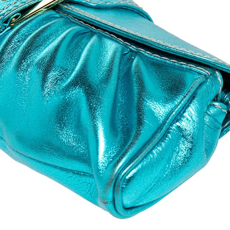 Pre Owned Celine Metallic Blue Leather Baguette Bag