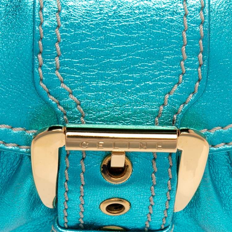 Pre Owned Celine Metallic Blue Leather Baguette Bag
