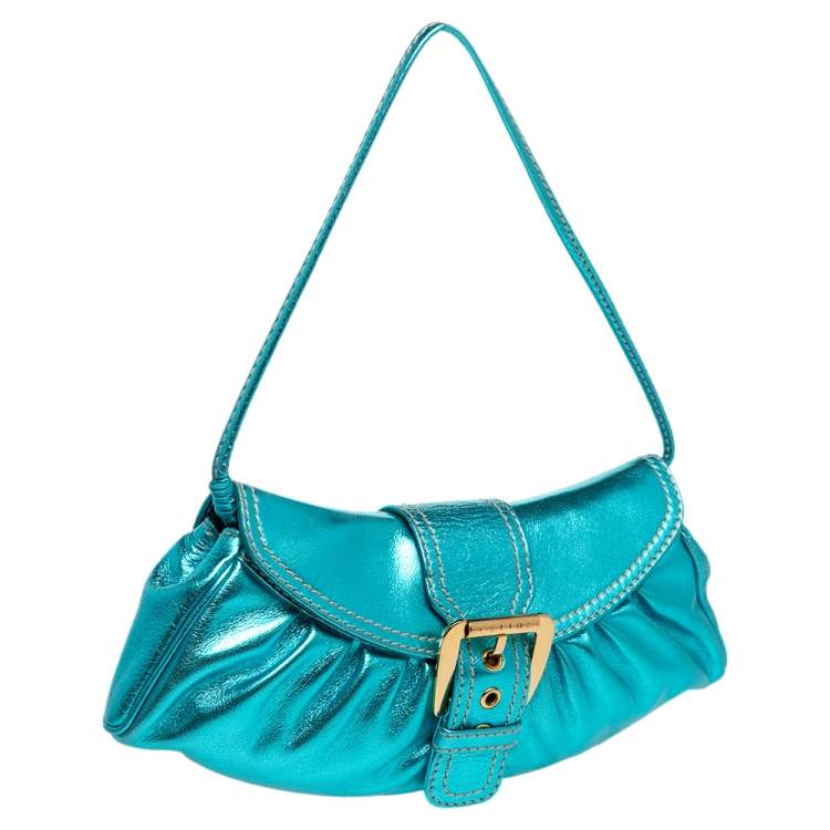 Pre Owned Celine Metallic Blue Leather Baguette Bag