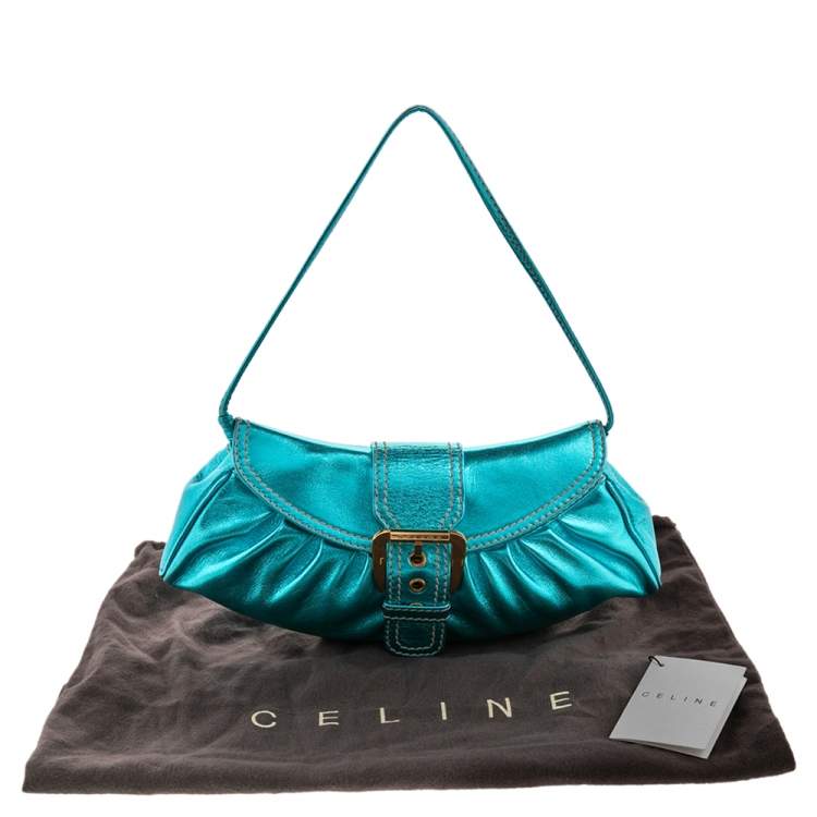 Pre Owned Celine Metallic Blue Leather Baguette Bag