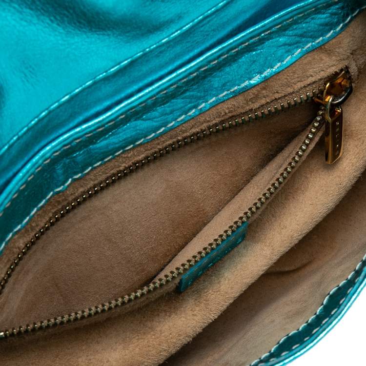 Pre Owned Celine Metallic Blue Leather Baguette Bag