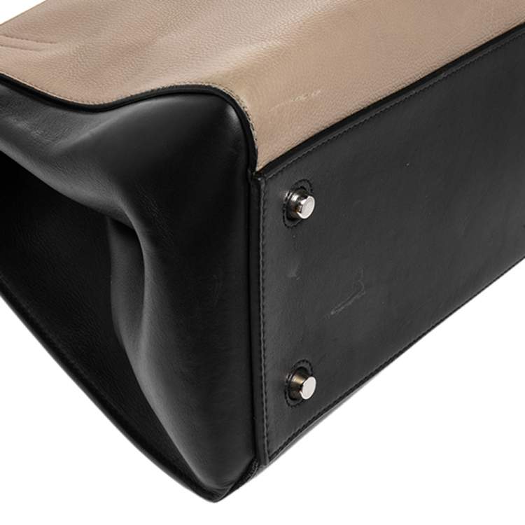 Pre Owned Celine Black/Beige Leather Large Edge Top Handle Bag
