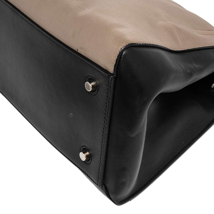 Pre Owned Celine Black/Beige Leather Large Edge Top Handle Bag