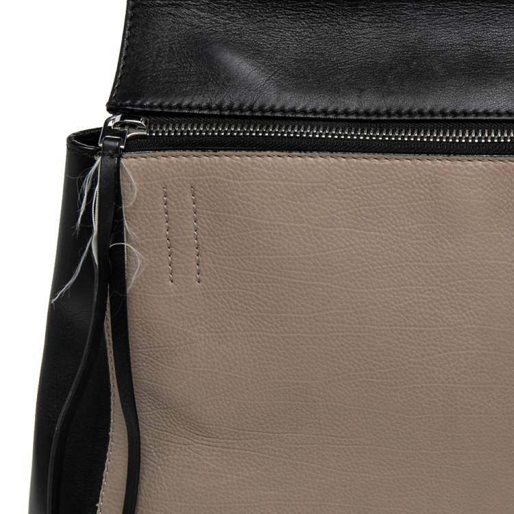 Pre Owned Celine Black/Beige Leather Large Edge Top Handle Bag