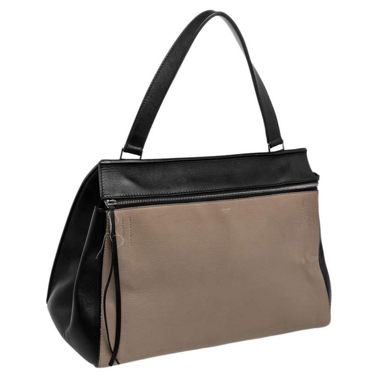 Pre Owned Celine Black/Beige Leather Large Edge Top Handle Bag