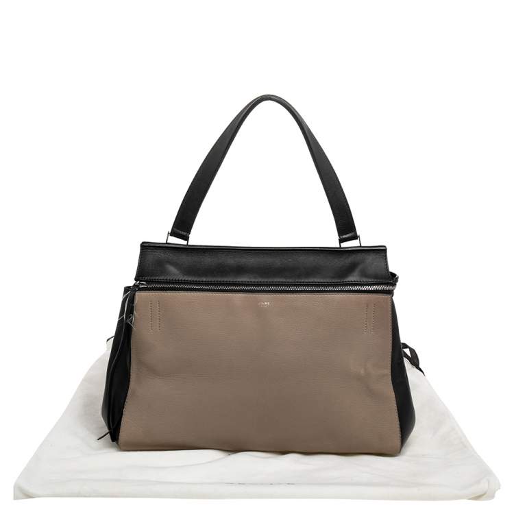 Pre Owned Celine Black/Beige Leather Large Edge Top Handle Bag