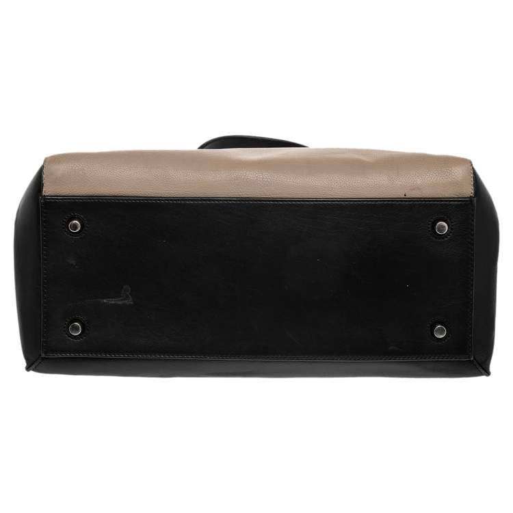 Pre Owned Celine Black/Beige Leather Large Edge Top Handle Bag