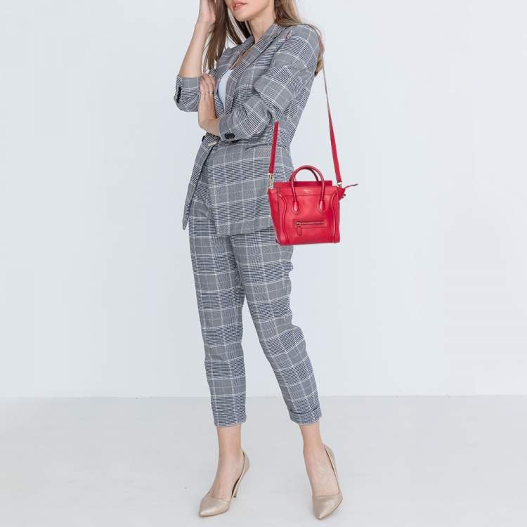 Pre Owned Céline Red Grained Leather Nano Luggage Tote