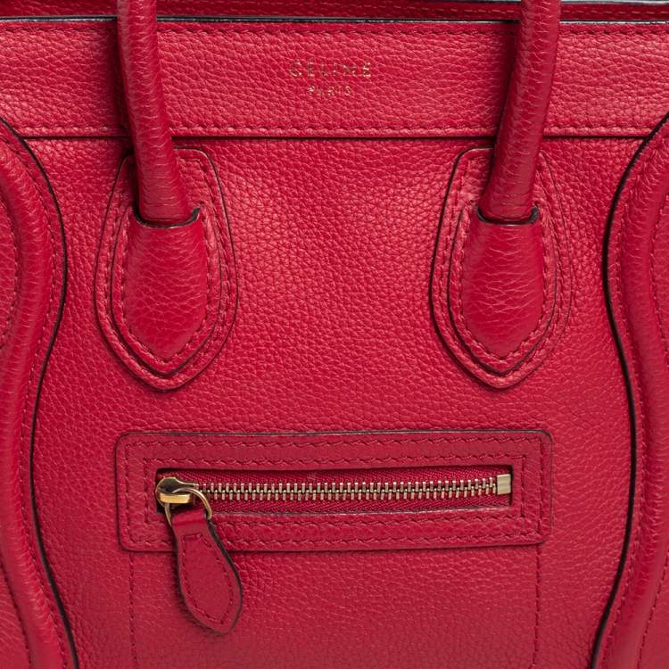 Pre Owned Céline Red Grained Leather Nano Luggage Tote