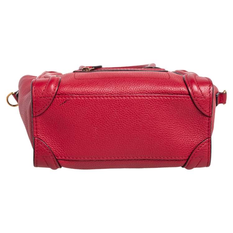 Pre Owned Céline Red Grained Leather Nano Luggage Tote