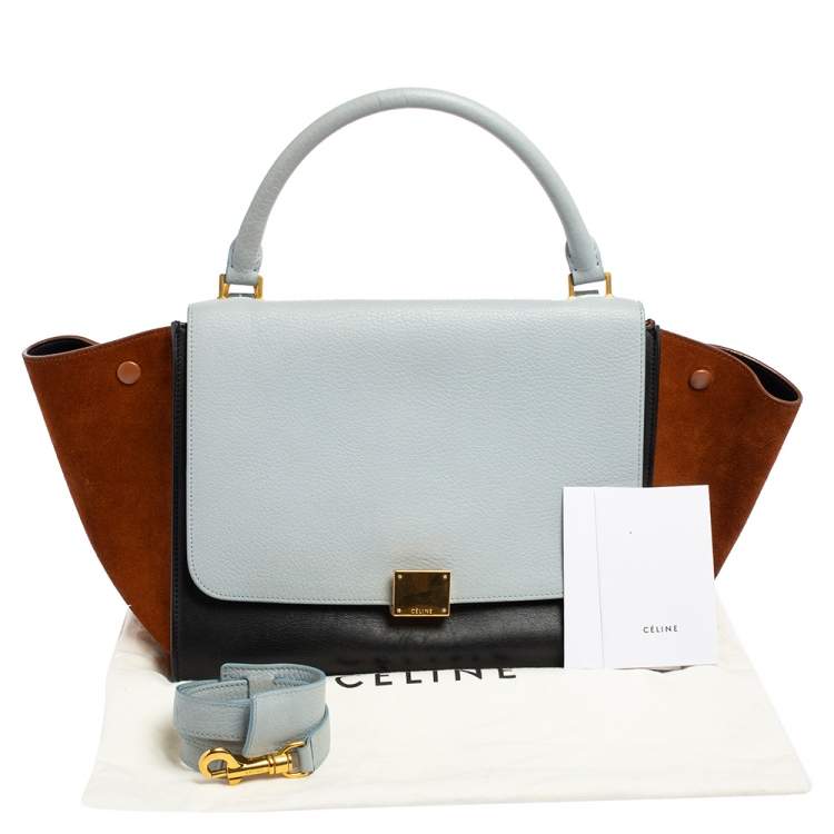 Pre Owned Celine Tri Color Leather and Suede Medium Trapeze Top Handle Bag