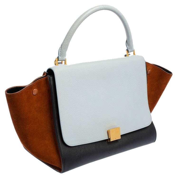 Pre Owned Celine Tri Color Leather and Suede Medium Trapeze Top Handle Bag