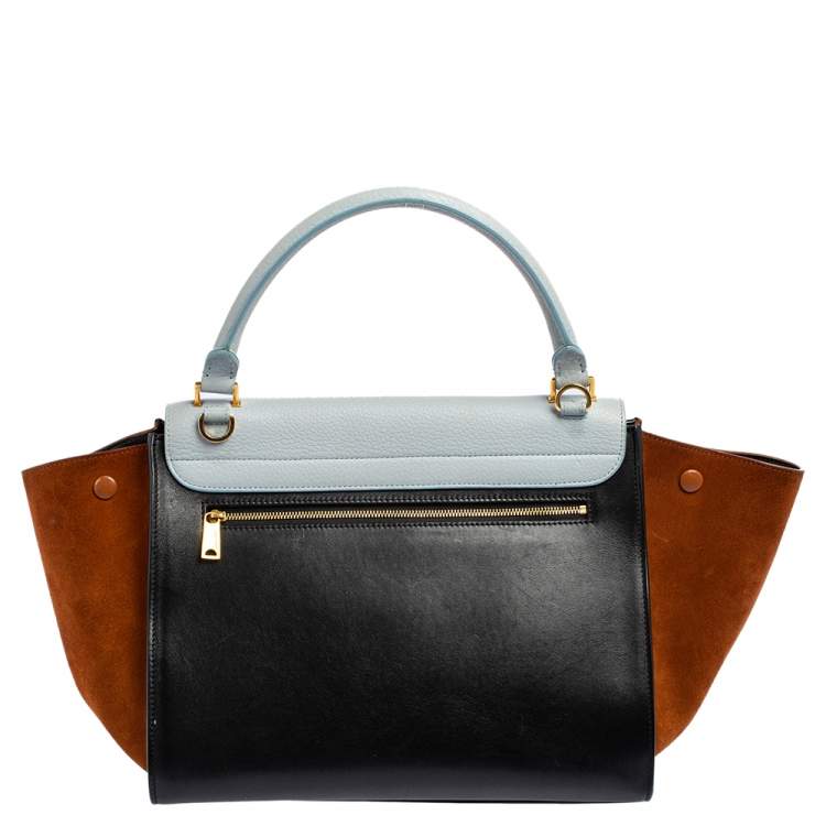 Pre Owned Celine Tri Color Leather and Suede Medium Trapeze Top Handle Bag