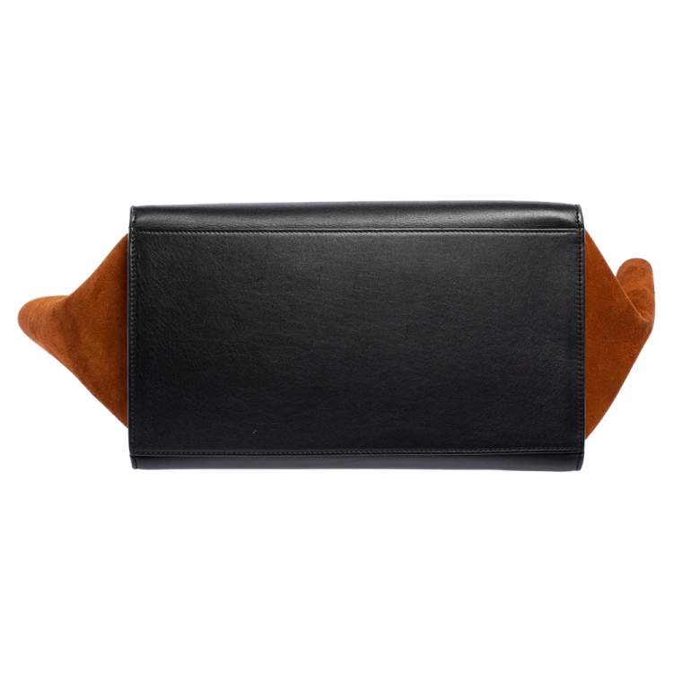 Pre Owned Celine Tri Color Leather and Suede Medium Trapeze Top Handle Bag