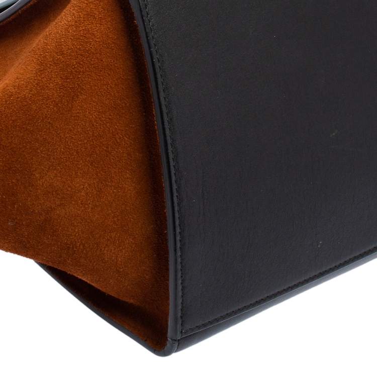 Pre Owned Celine Tri Color Leather and Suede Medium Trapeze Top Handle Bag