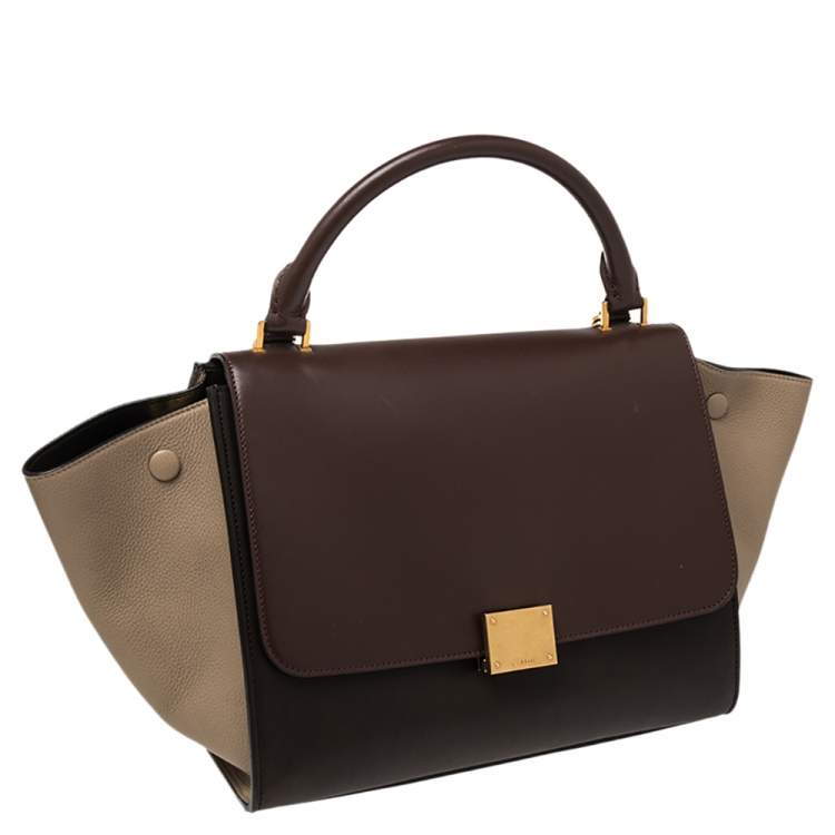 Pre Owned Celine Tri Color Leather Mini Trapeze Top Handle Bag
