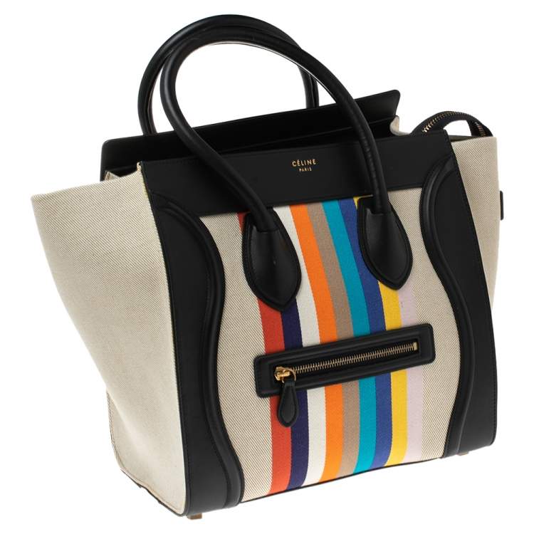 Pre Owned Celine Multicolor Stripe Canvas and Leather Mini Luggage Tote
