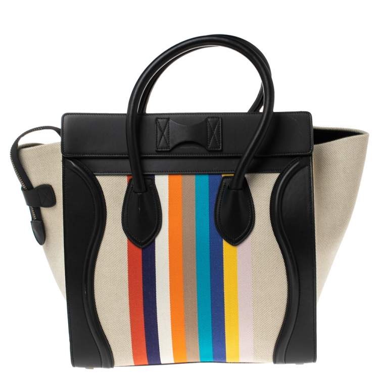 Pre Owned Celine Multicolor Stripe Canvas and Leather Mini Luggage Tote