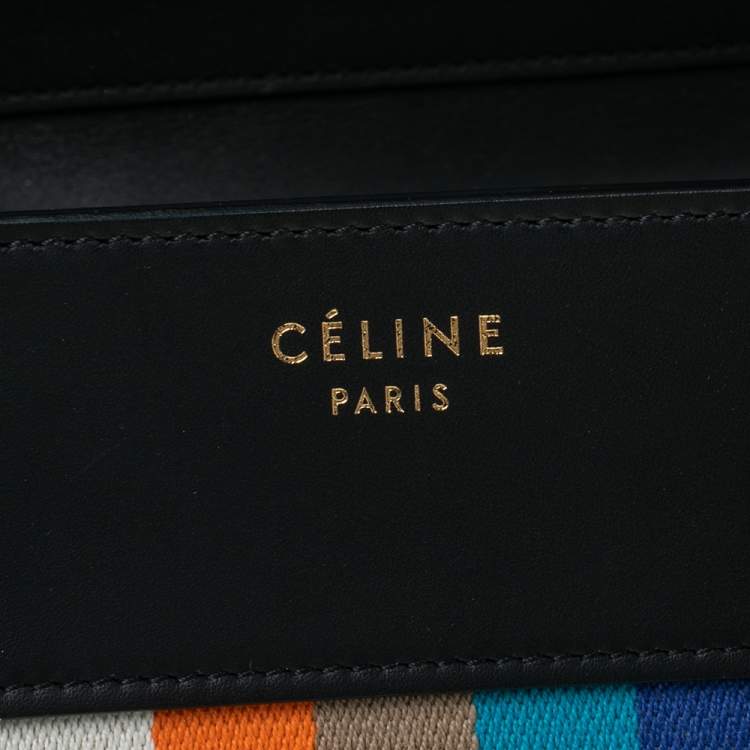 Pre Owned Celine Multicolor Stripe Canvas and Leather Mini Luggage Tote
