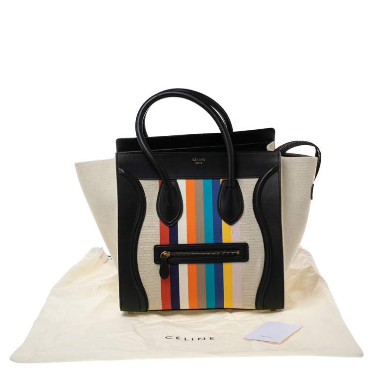 Pre Owned Celine Multicolor Stripe Canvas and Leather Mini Luggage Tote