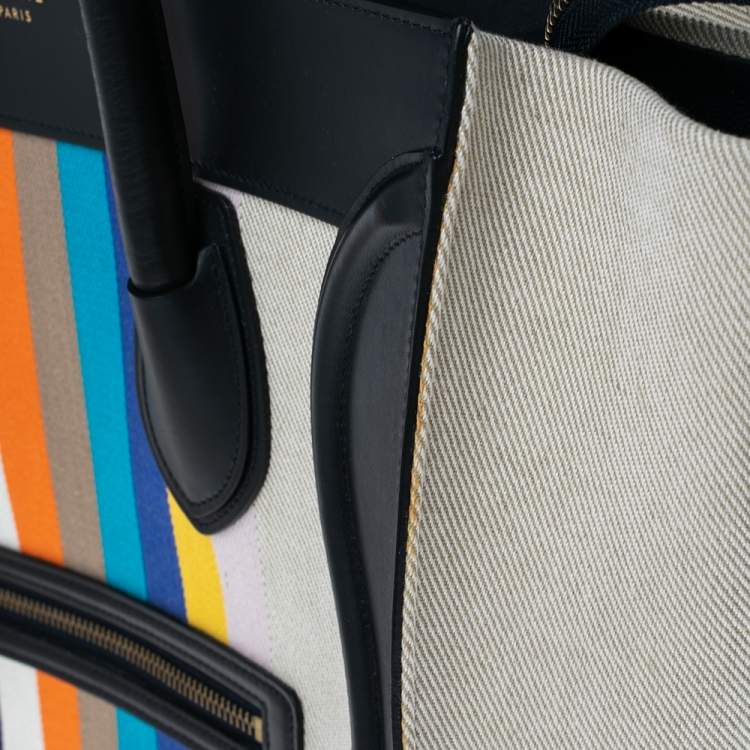 Pre Owned Celine Multicolor Stripe Canvas and Leather Mini Luggage Tote