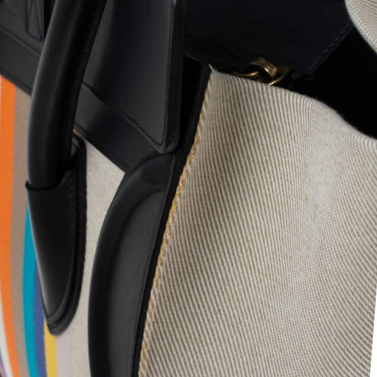 Pre Owned Celine Multicolor Stripe Canvas and Leather Mini Luggage Tote