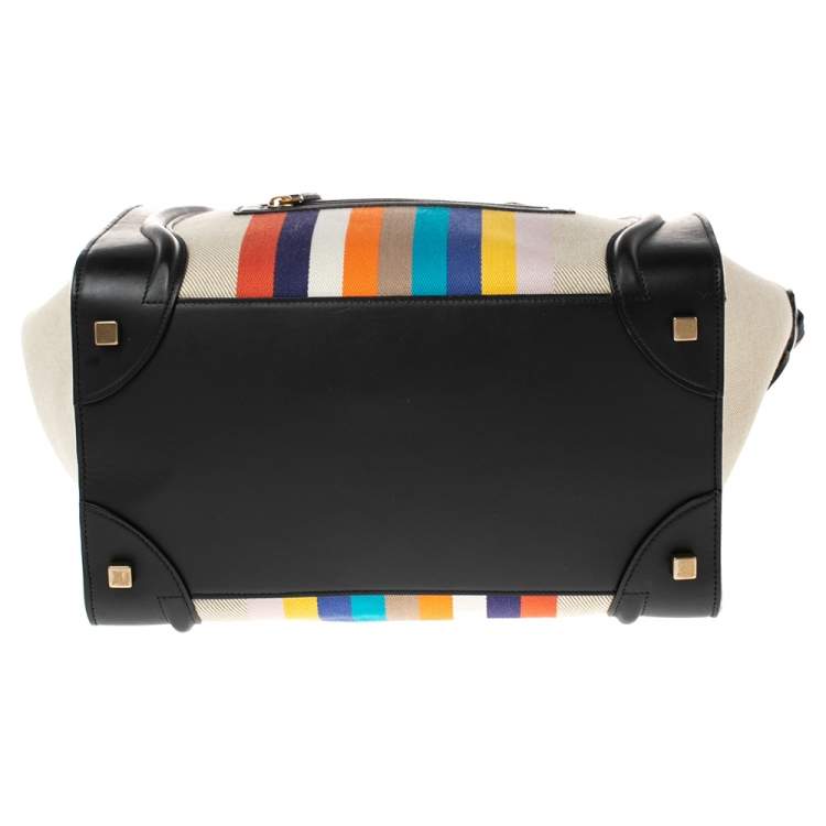 Pre Owned Celine Multicolor Stripe Canvas and Leather Mini Luggage Tote