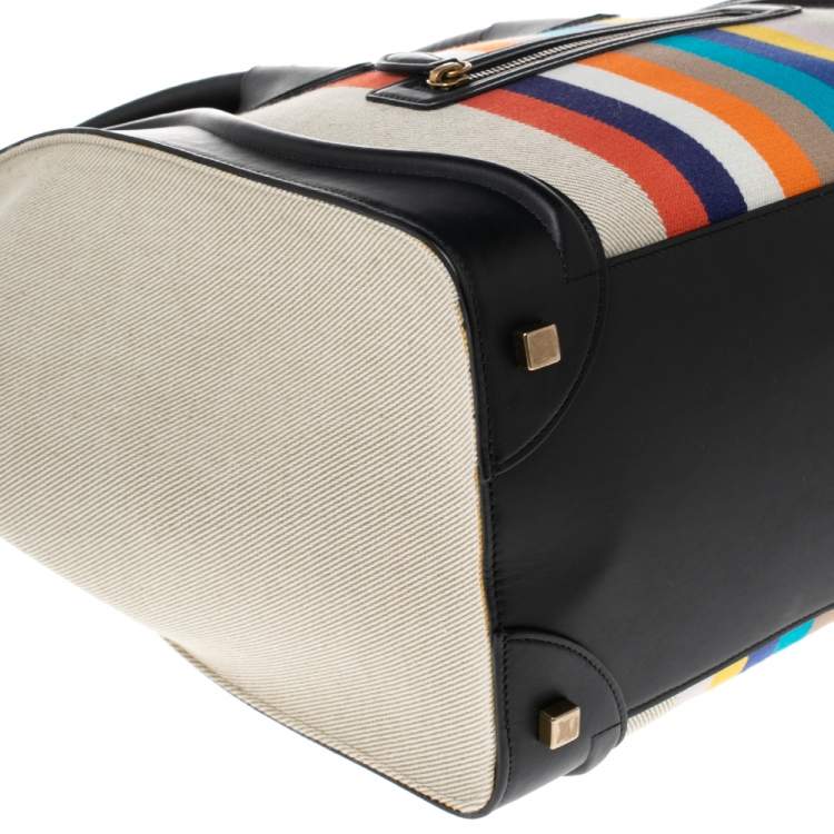 Pre Owned Celine Multicolor Stripe Canvas and Leather Mini Luggage Tote