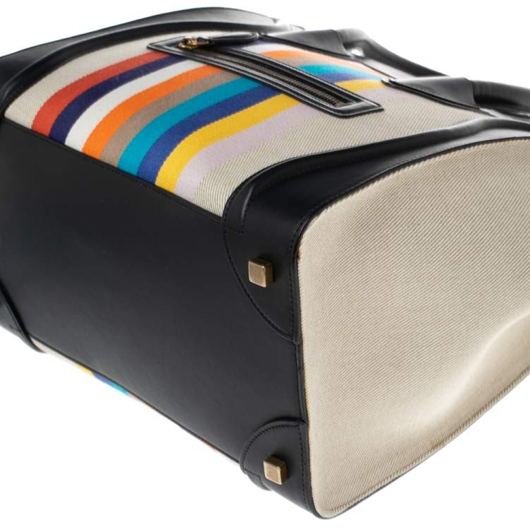 Pre Owned Celine Multicolor Stripe Canvas and Leather Mini Luggage Tote