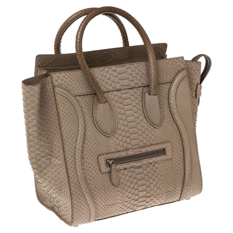 Pre Owned Celine Beige Python Mini Luggage Tote
